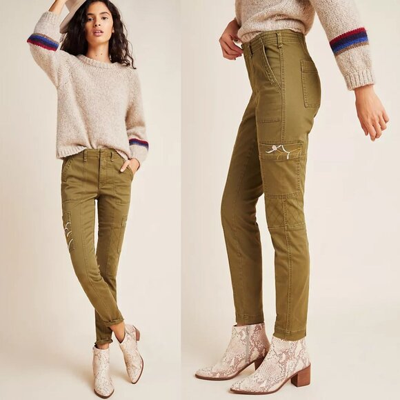 Anthropologie Green Austen Embroidered Utility Pants Size 28 - 41196 - Picture 1 of 14